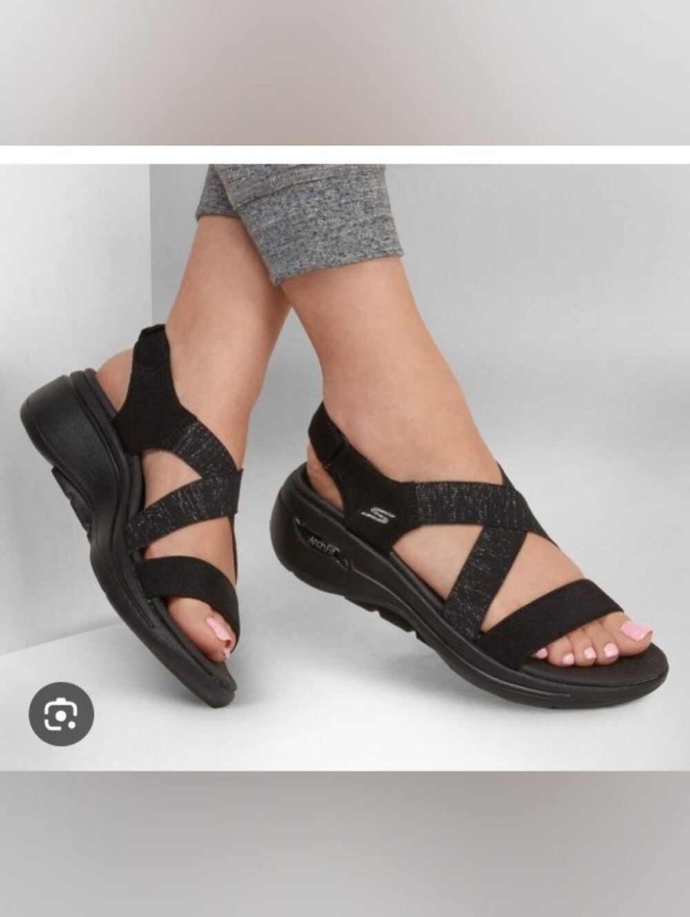 Skechers Archfit Astonish Black Strappy Sandals Size 9 Go Walk Arch Fit Gowalk